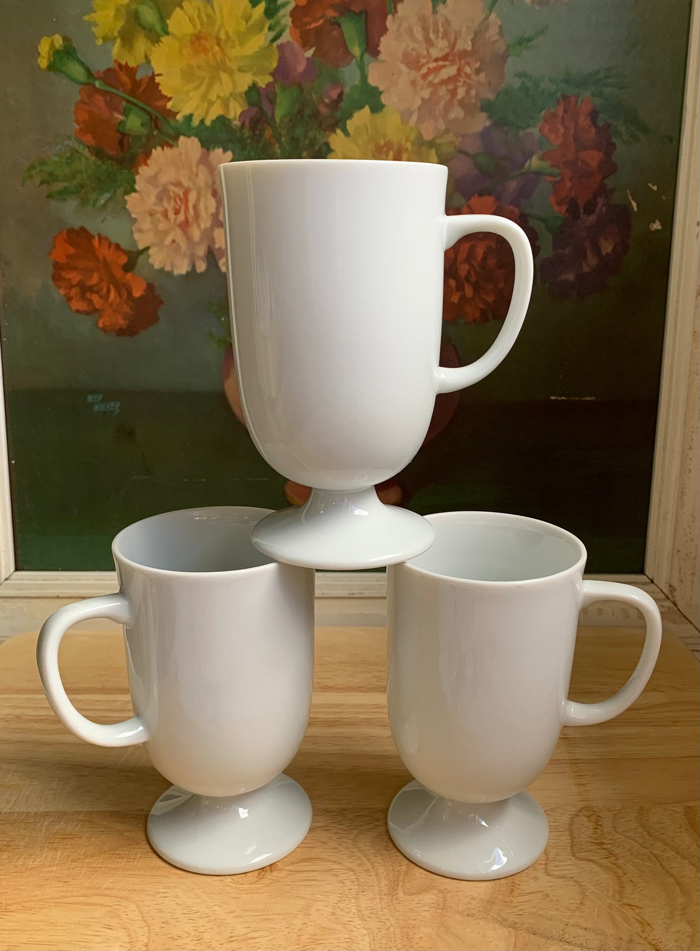 3 Vintage White Pedestal Chocolate Mug