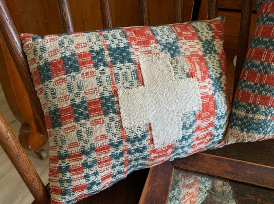 Antique Coverlet Swiss Cross Pillow