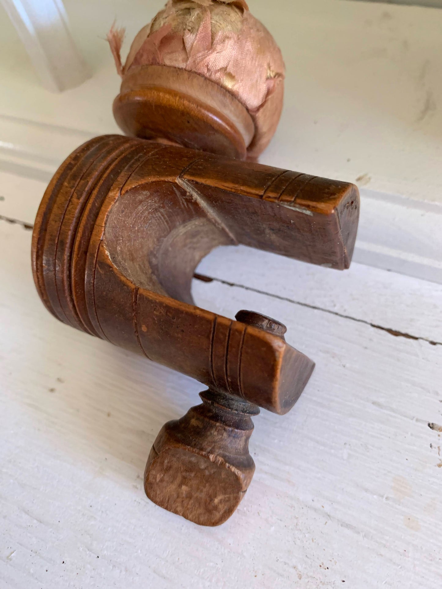 Antique Wood & Silk Sewing Clamp