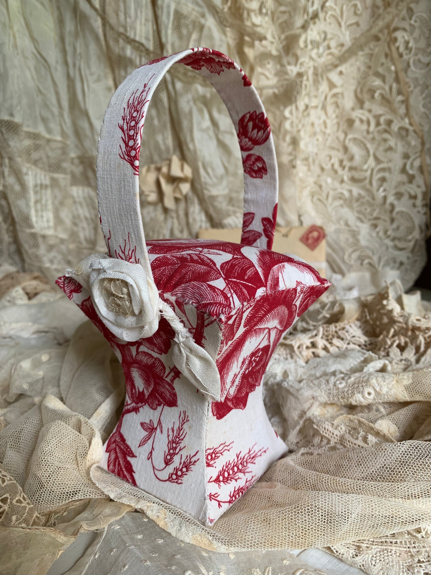 French Rose Basket Pincushion
