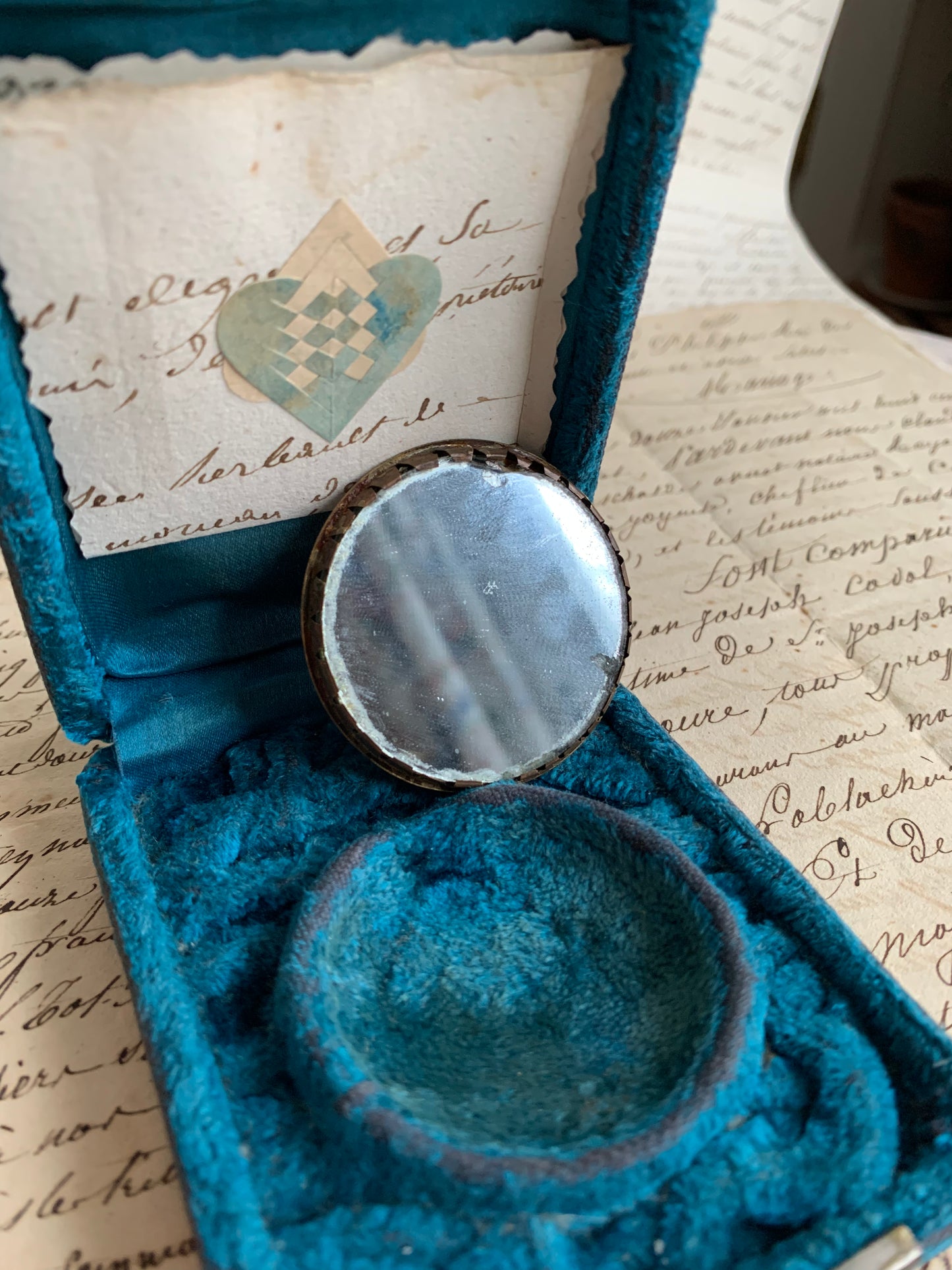 Timeless Love - Heart in Hand - Antique Mirror in Antique Velvet Presentation Case