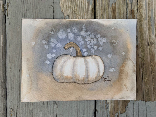 Solitary White Lumina Pumpkin Watercolor