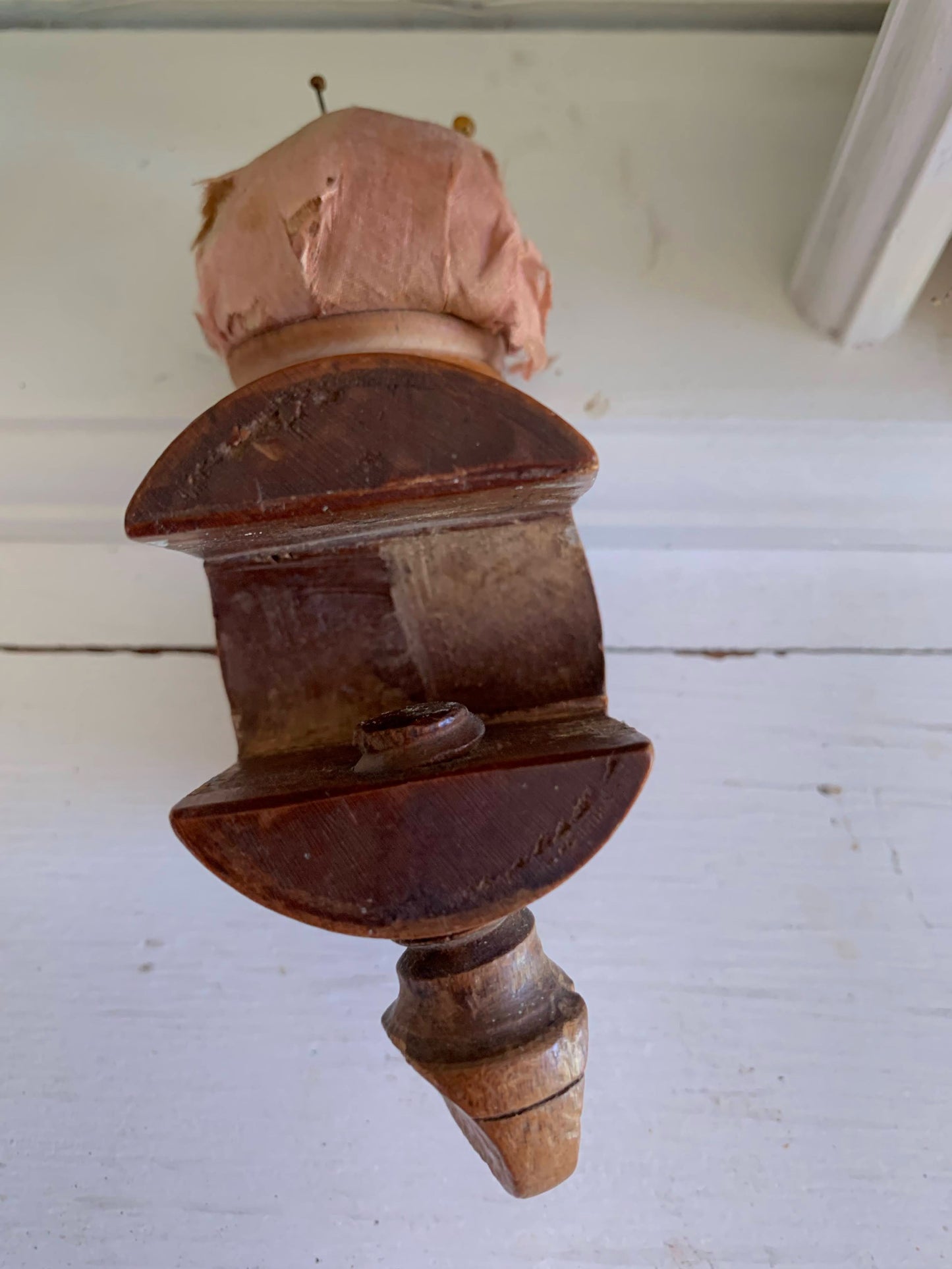 Antique Wood & Silk Sewing Clamp