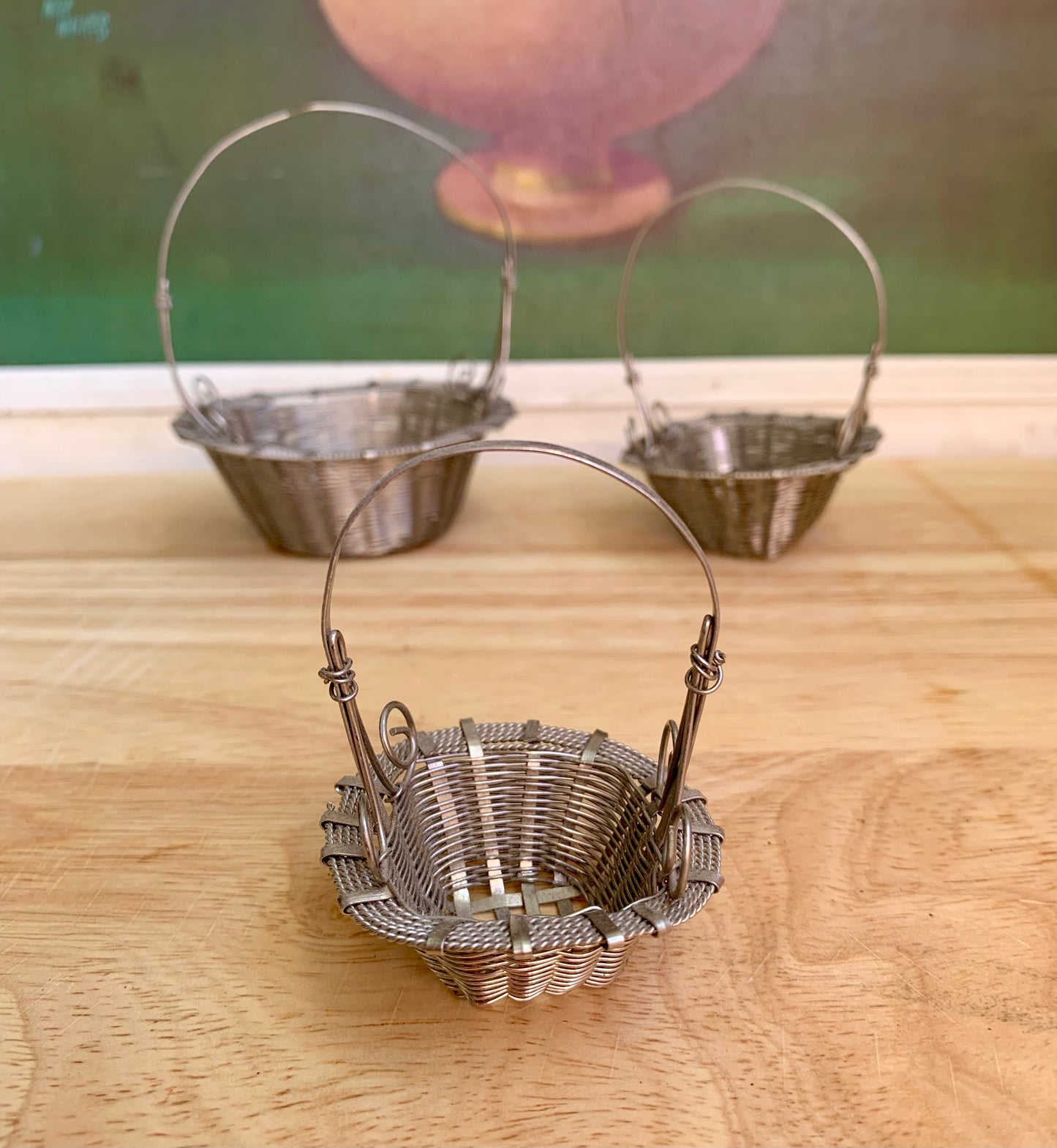 Vintage Silver Nesting Baskets, Set of 3