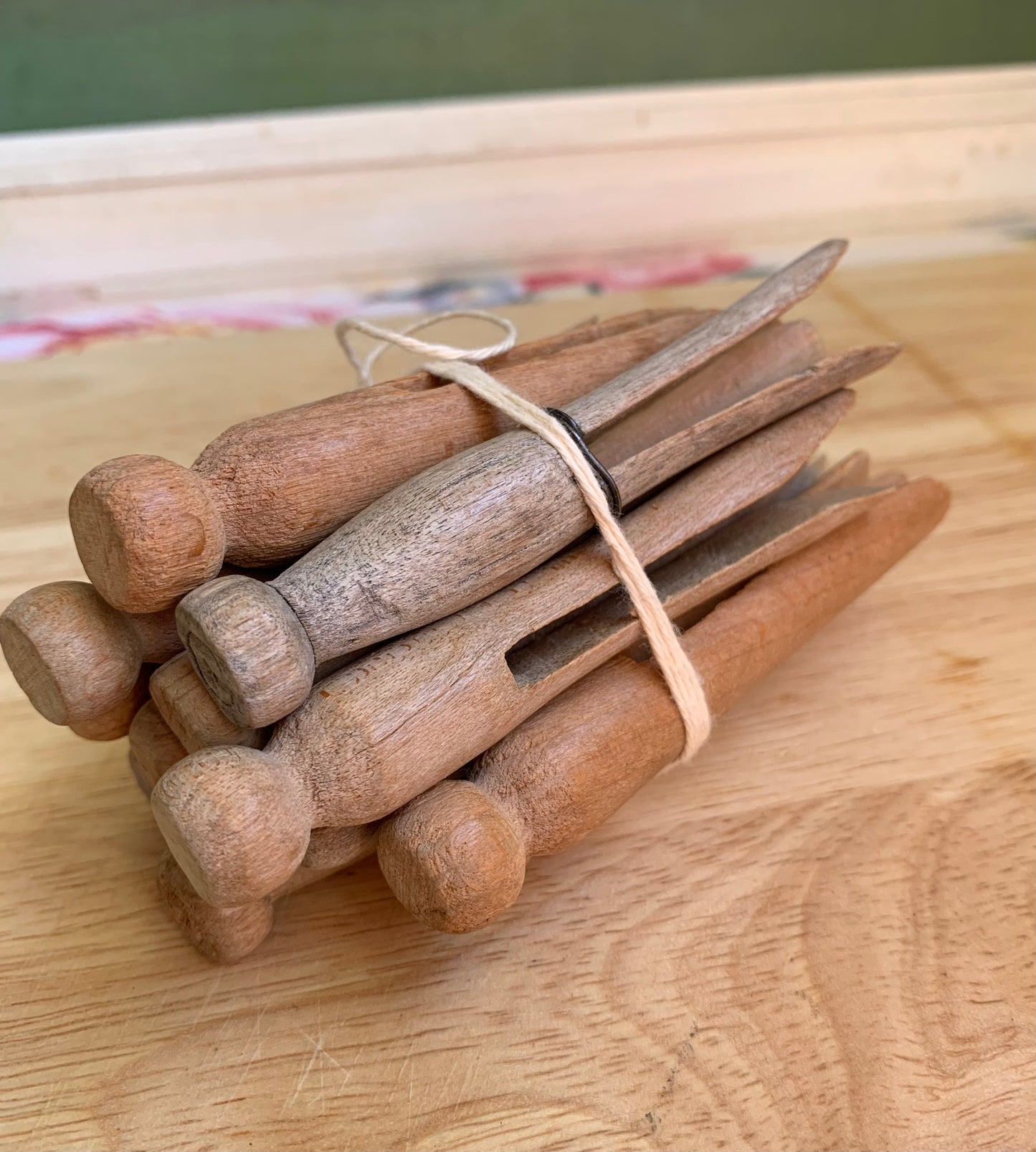 Vintage Wooden Peg Clothespins / Bundle of 12