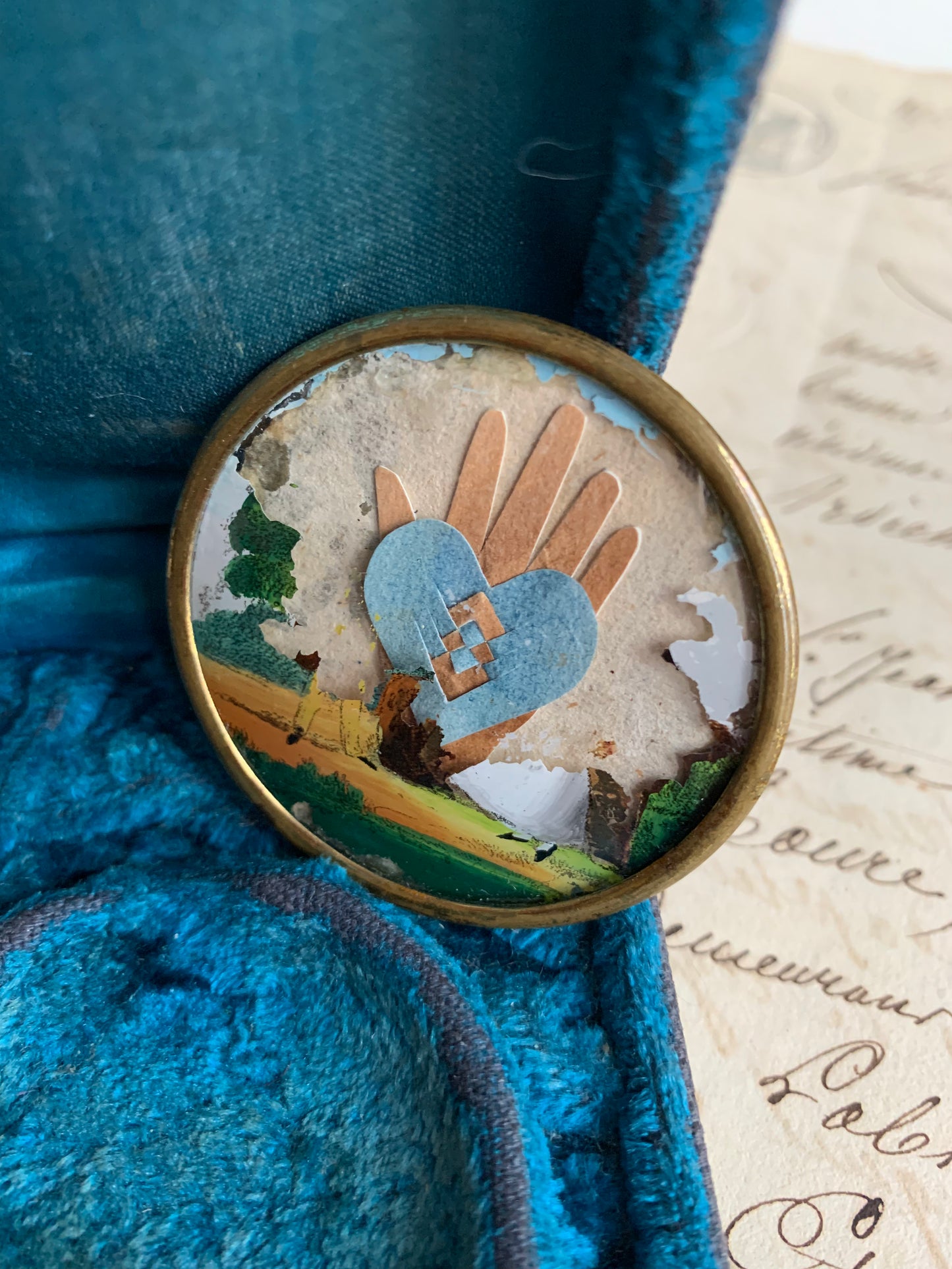 Timeless Love - Heart in Hand - Antique Mirror in Antique Velvet Presentation Case