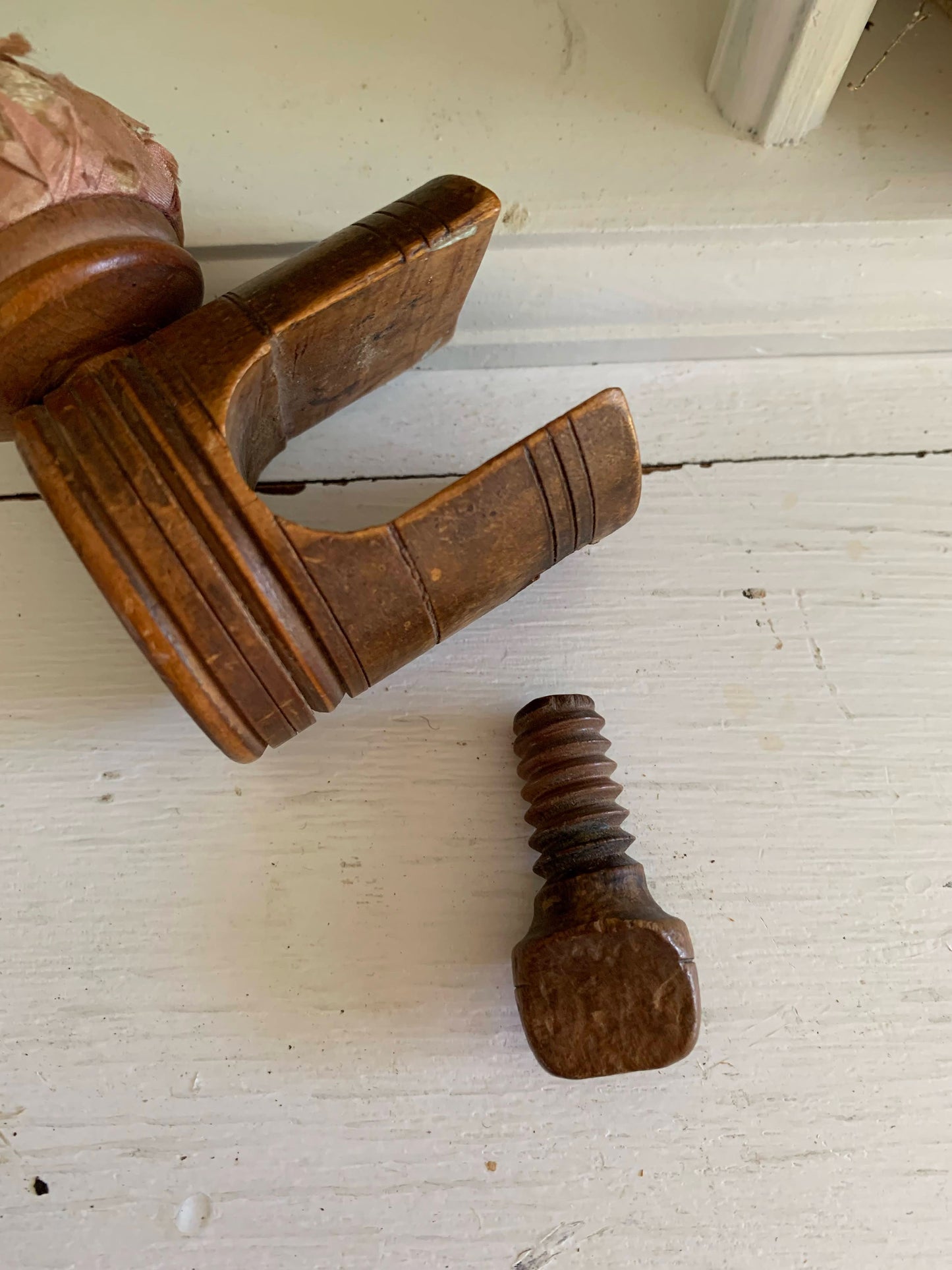 Antique Wood & Silk Sewing Clamp