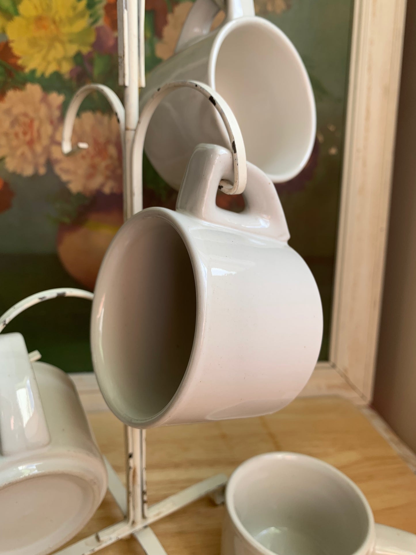 4 Mid Century White Cappucino Mugs