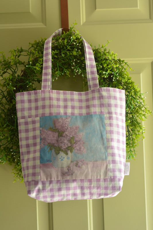 Lilacs & Gingham Market Tote Bag