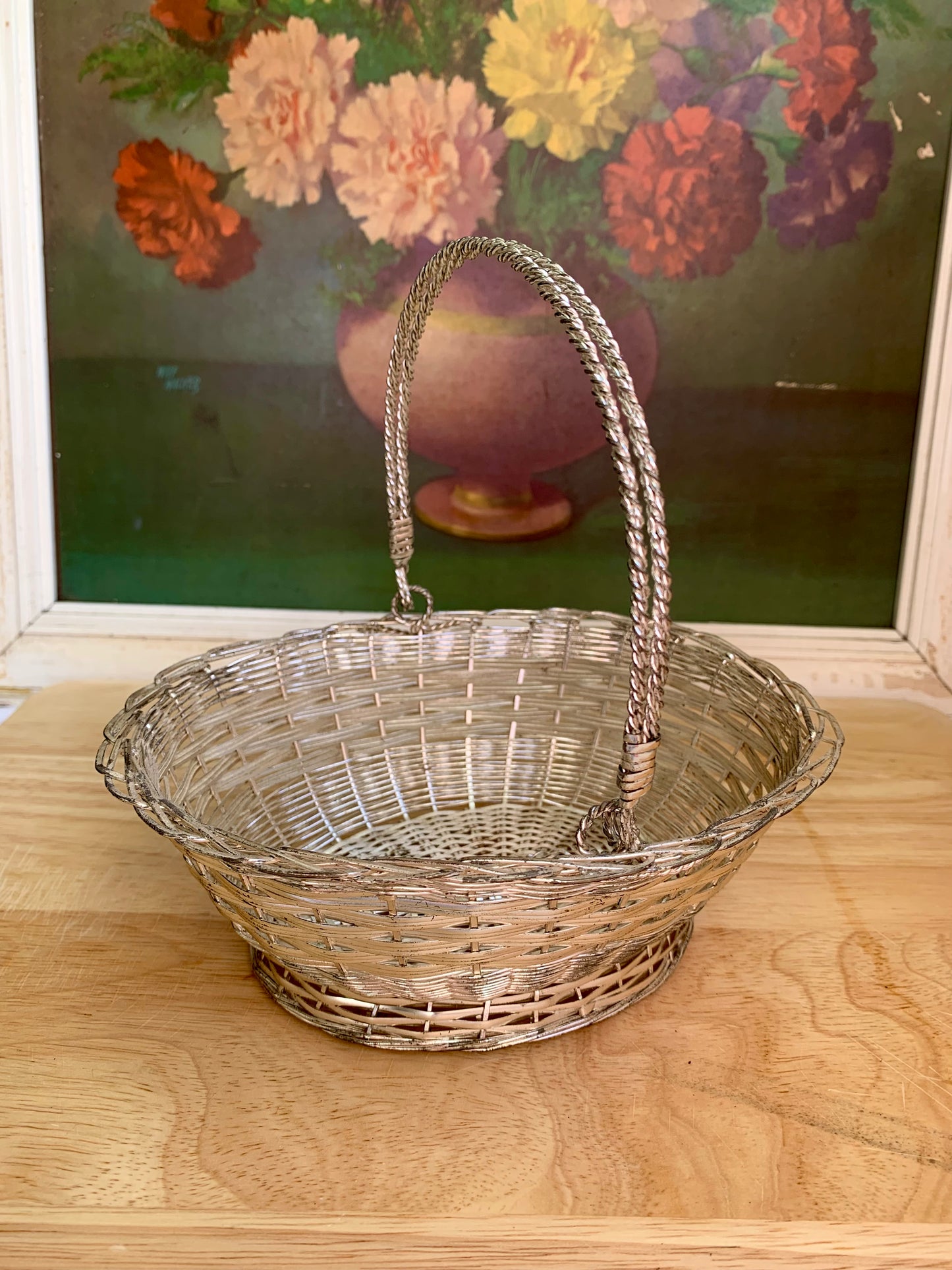 Vintage Woven Silver Basket