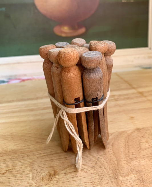 Vintage Wooden Peg Clothespins / Bundle of 12