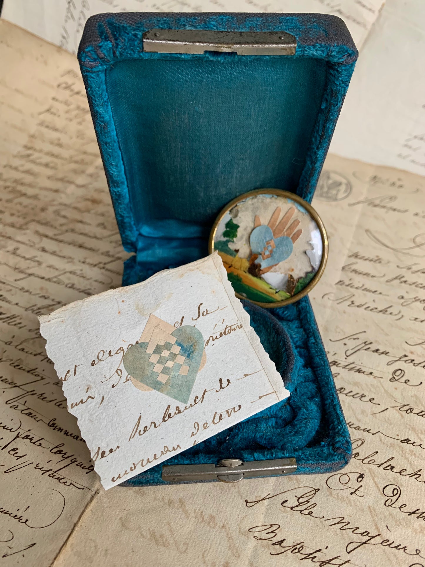 Timeless Love - Heart in Hand - Antique Mirror in Antique Velvet Presentation Case