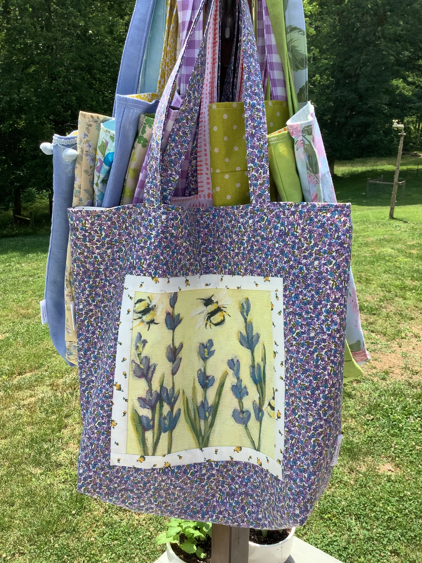 Lavender & Bees Ditsy Floral Market Tote Bag