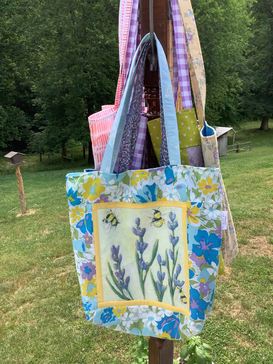 Lavender & Bees Floral Market Tote Bag