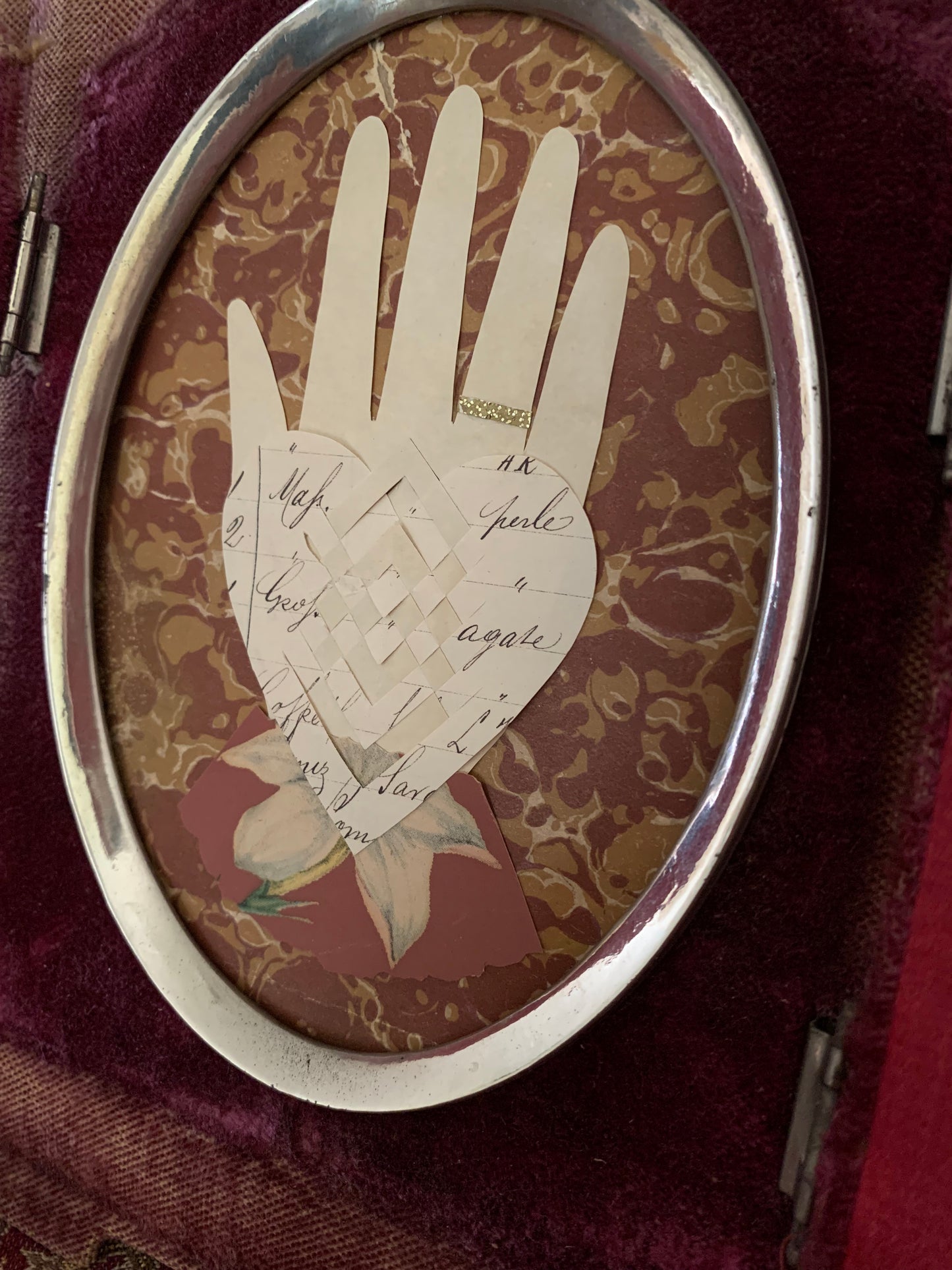 Faded Love, Heart in Hand Love Token - Antique Velvet Frame
