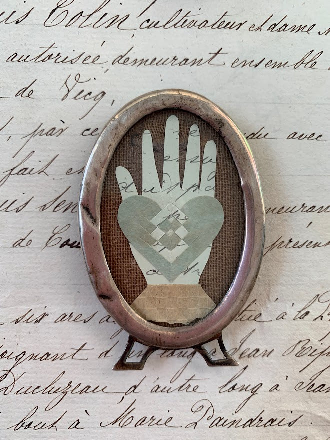 Heart in Hand in Antique Sterling Silver Frame