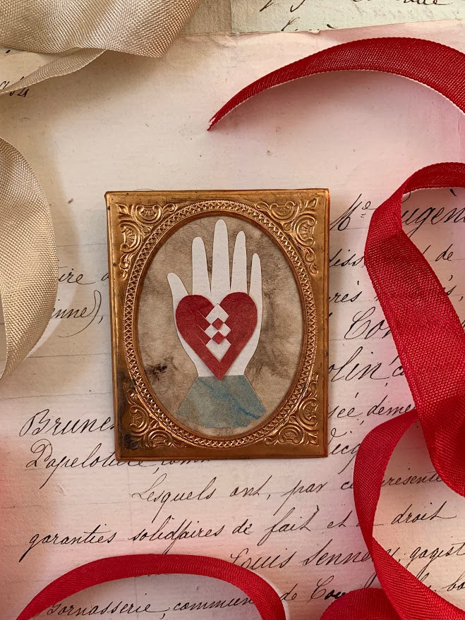 Red Heart in Hand in Embossed Copper Frame