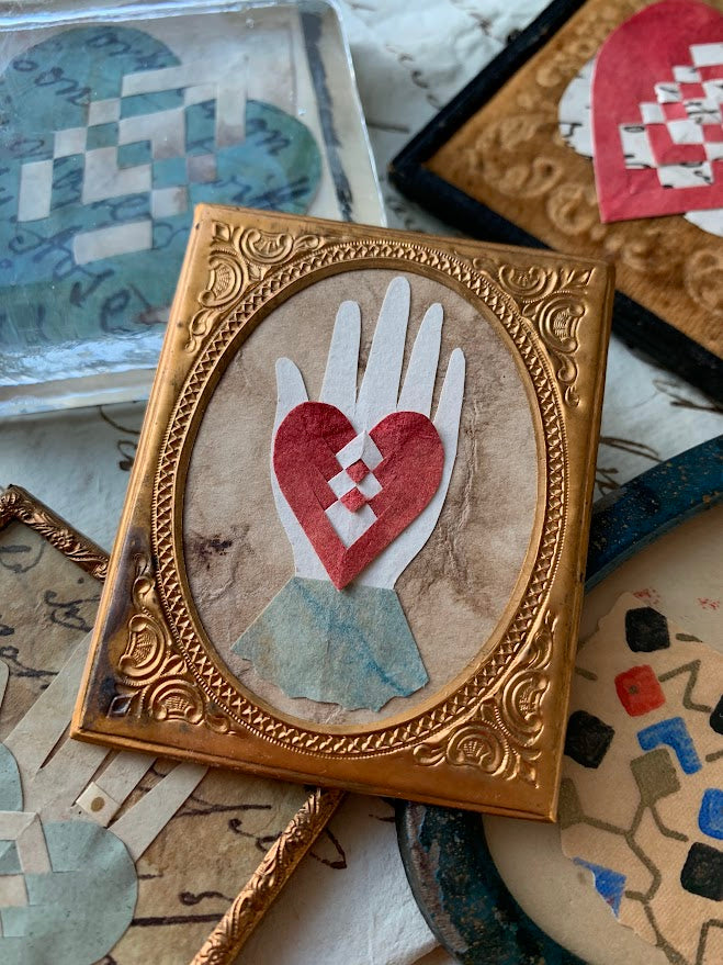 Red Heart in Hand in Embossed Copper Frame