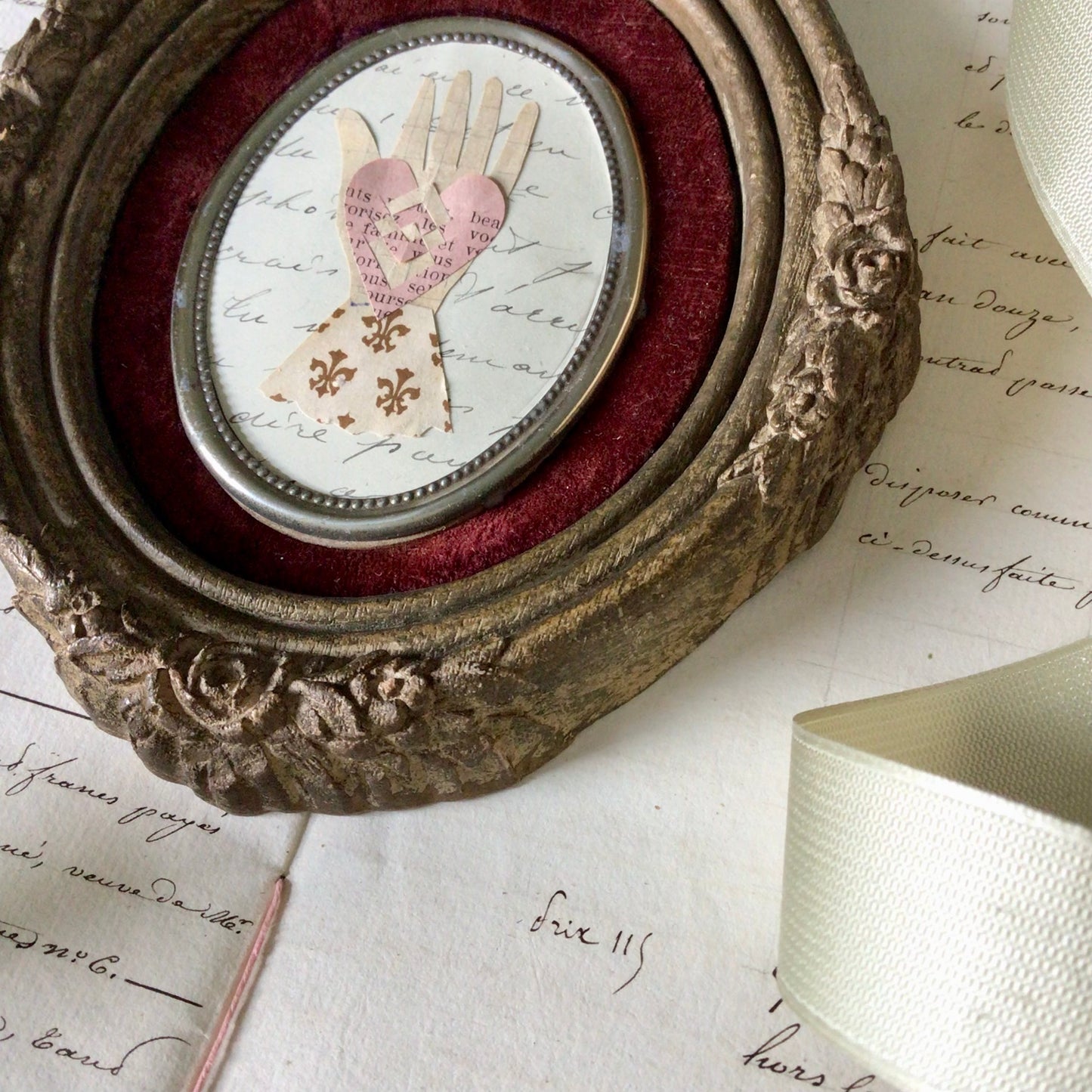 Heart in Hand Papercutting / Vintage Plaster Frame