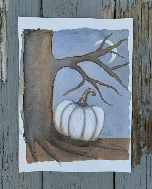 Under a Crescent Moon, Lumina Pumpkin Watercolor
