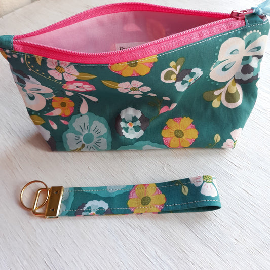 Modern Floral Zipper Pouch with optional Key Fob