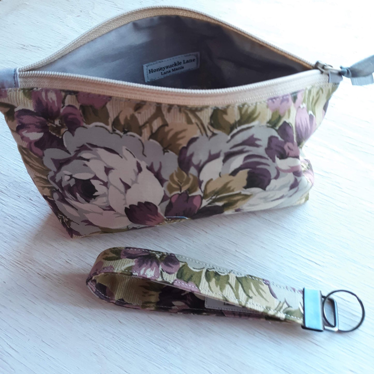 Floral Zipper Pouch with optional Key Fob