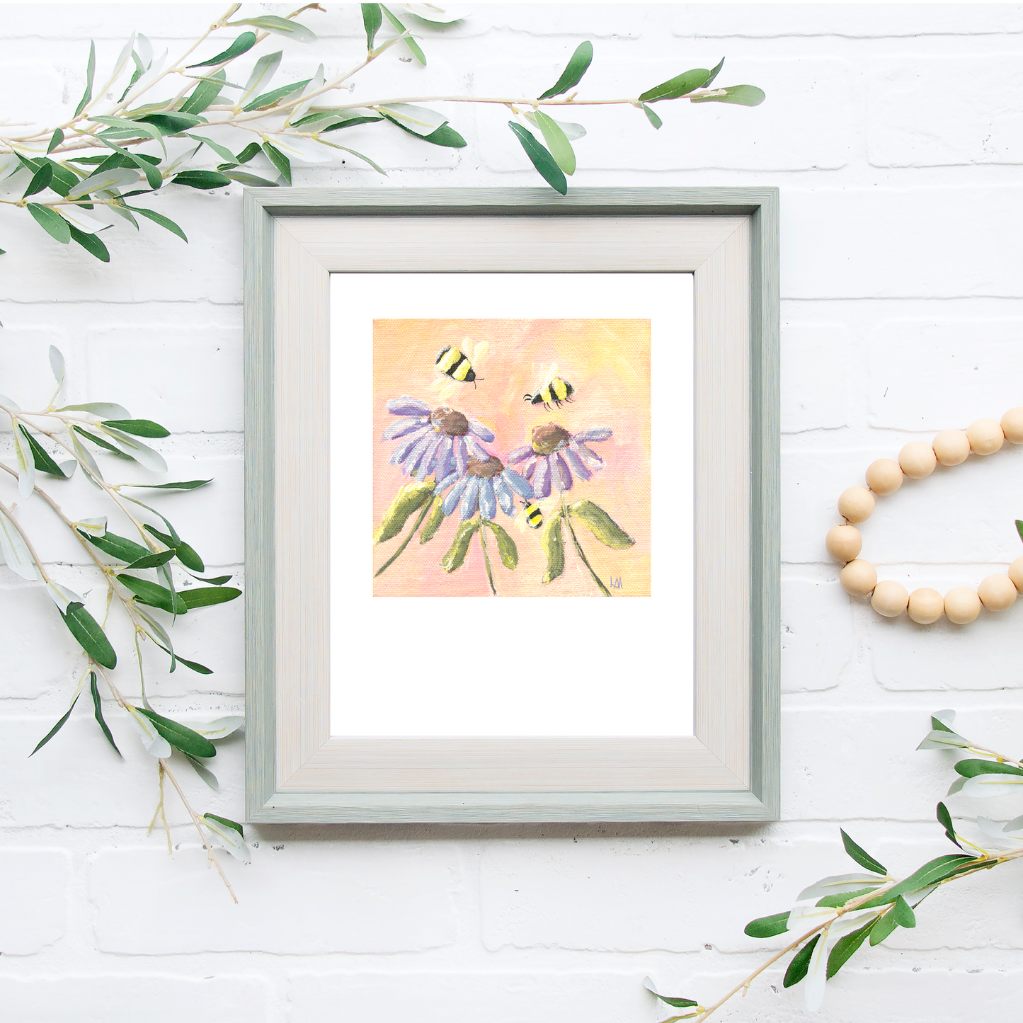 Coneflowers & Bees Art Print