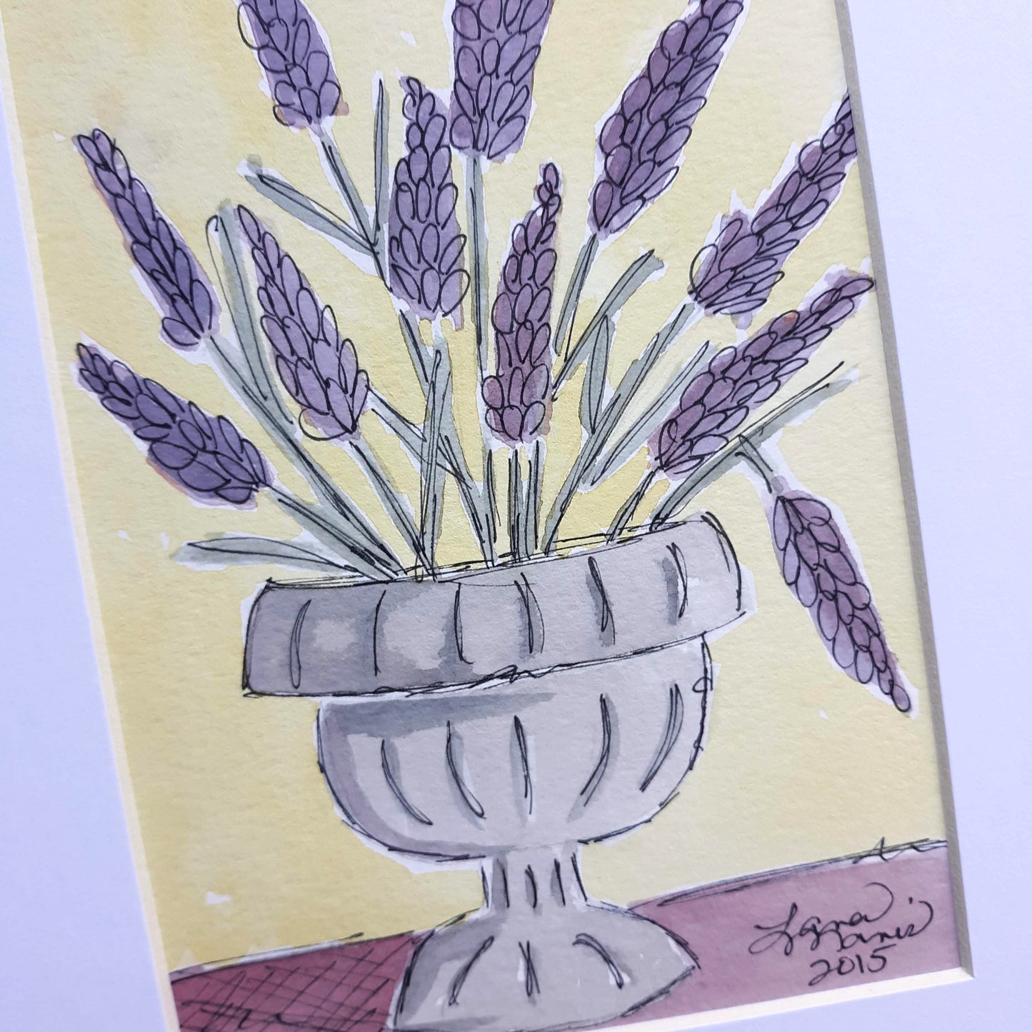 Lavender in Urn #2 Watercolor Painting