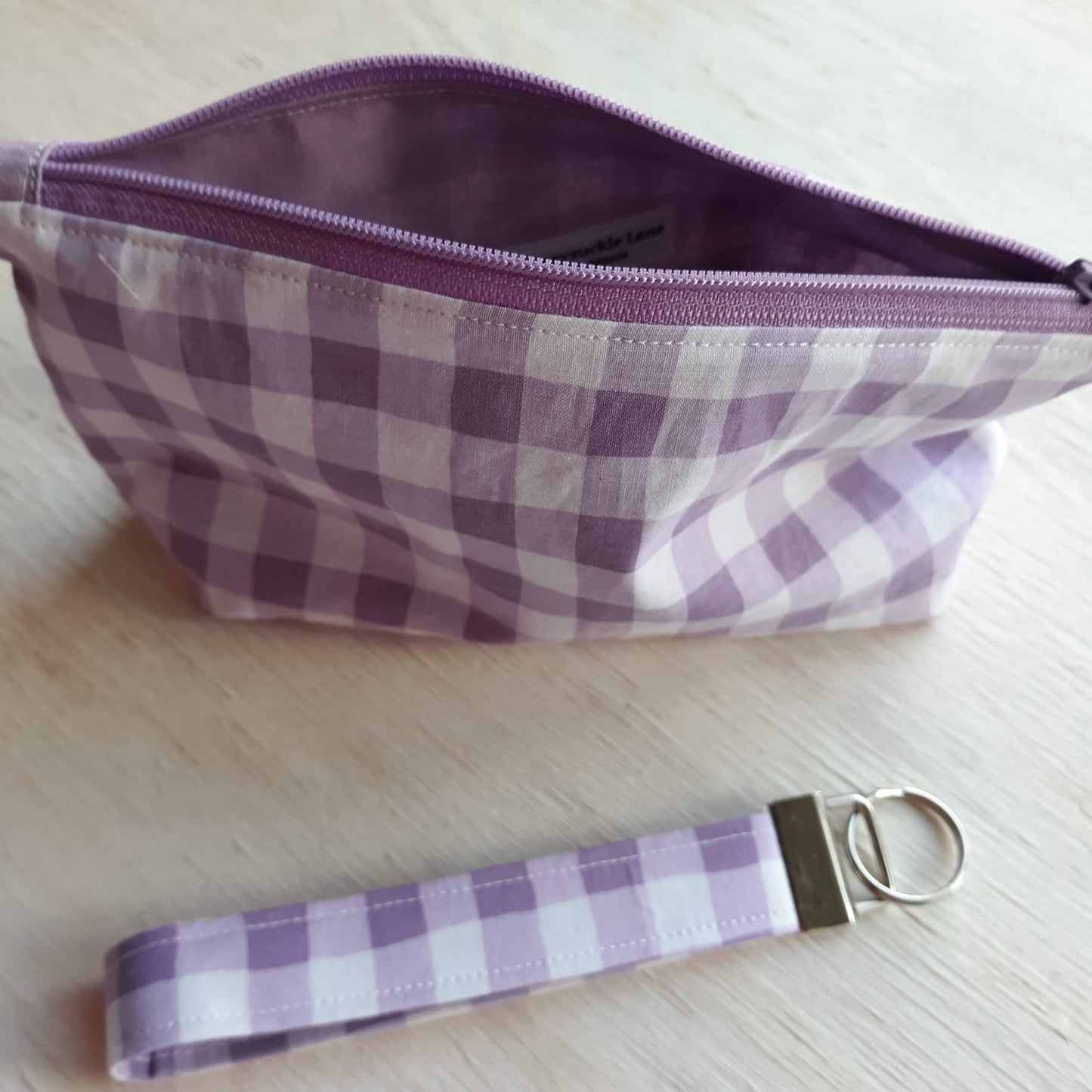 Gingham Zipper Pouch with optional Key Fob
