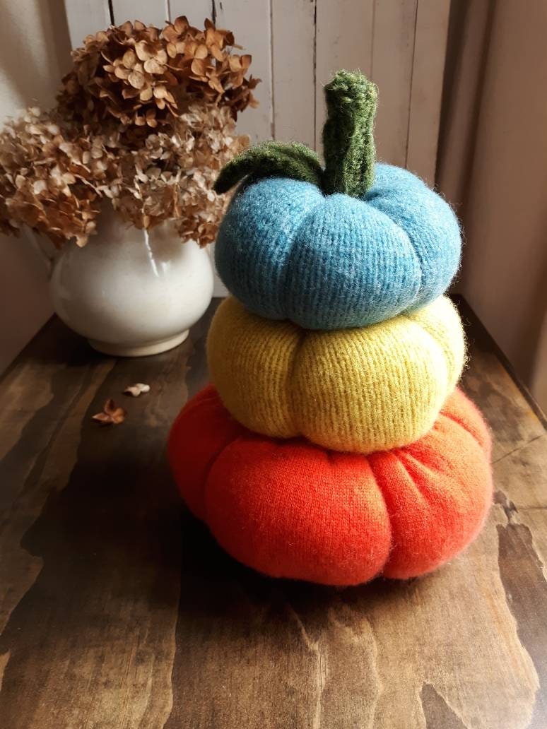 Colorful Stacked Wool Pumpkins
