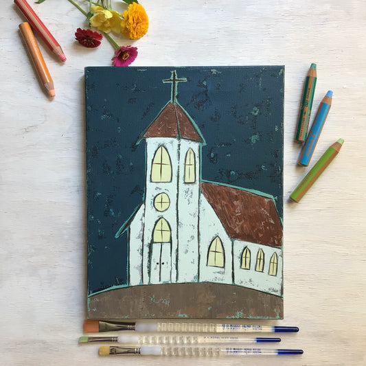 Midnight Service Church Painting