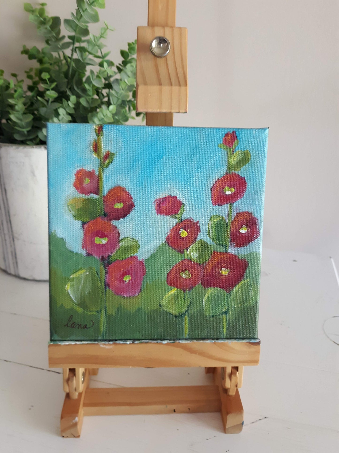 Hollyhock Haven Floral Painting