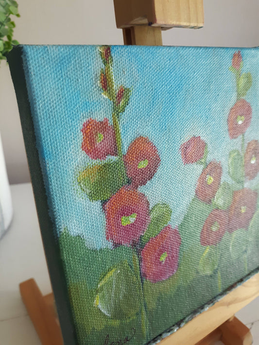 Hollyhock Haven Floral Painting