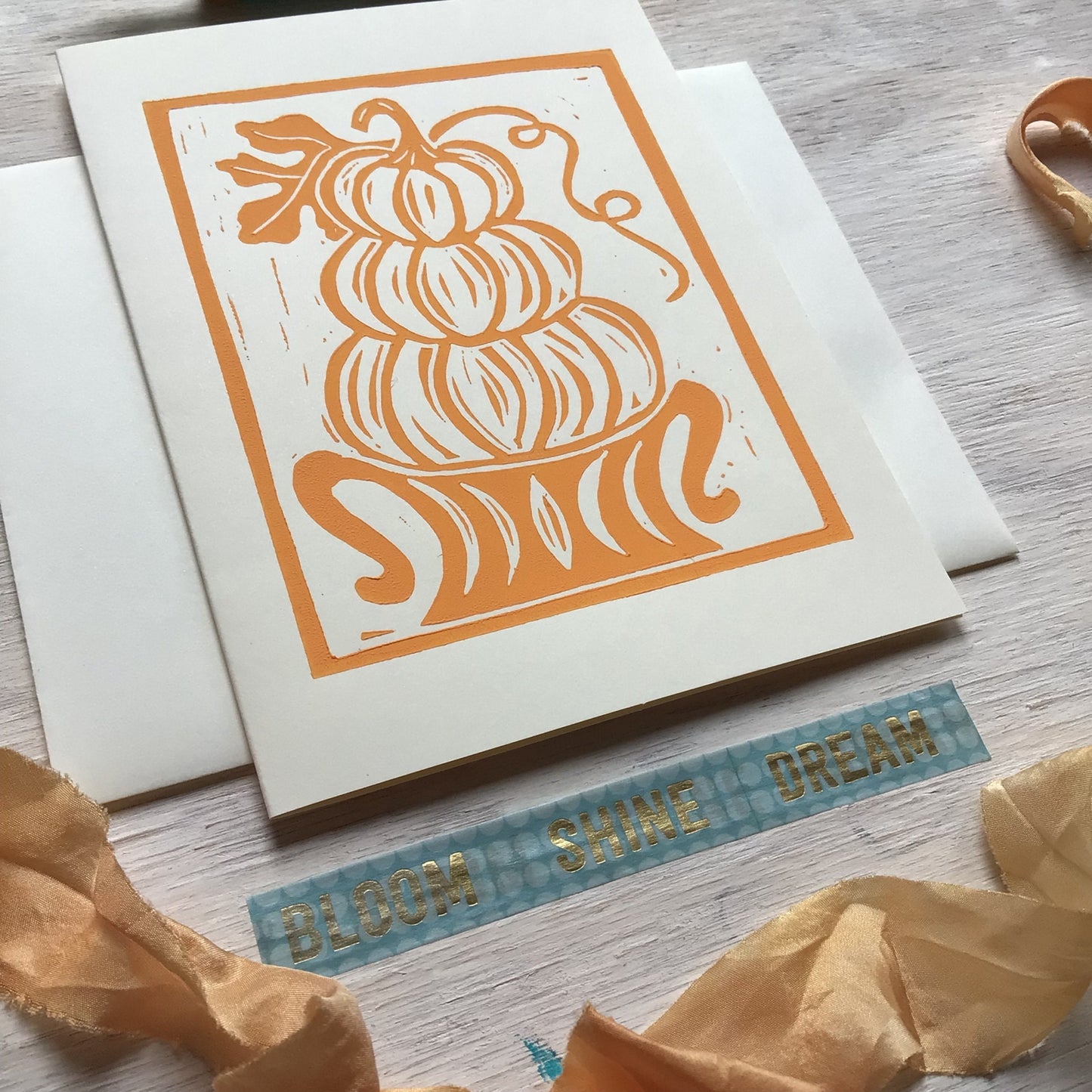 Orange PUMPKIN Block Print Card - set of 4