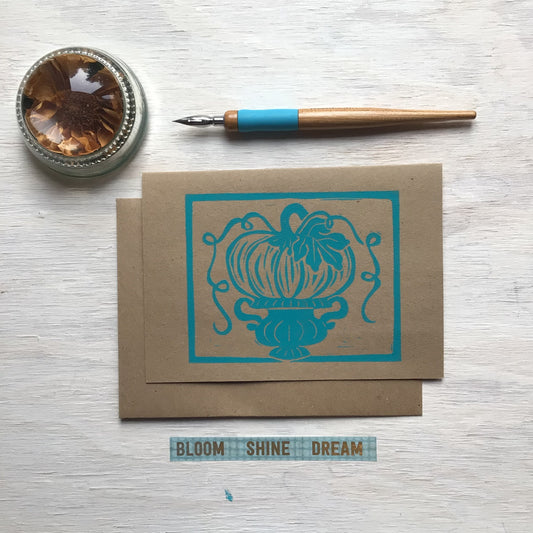 Turquoise PUMPKIN Block Print Card - set of 4