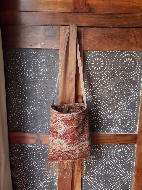 Boho Folk Art Wall Hanging Bag with Fringe Fall Decor