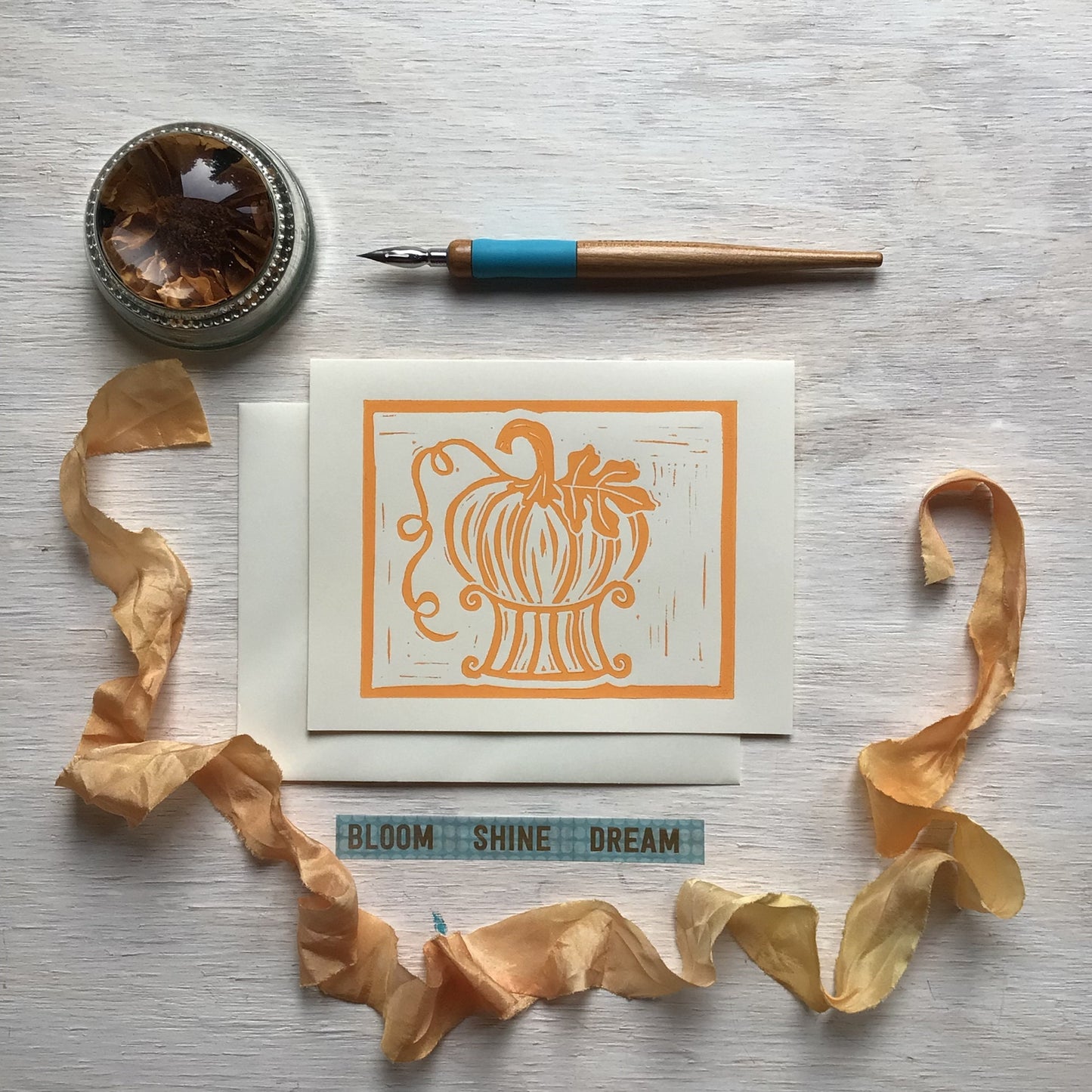 Orange PUMPKIN Block Print Card - set of 4