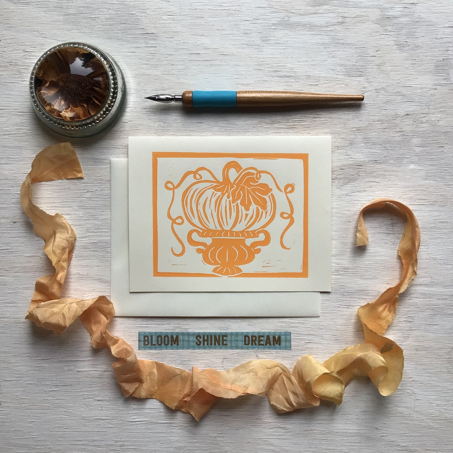 Orange PUMPKIN Block Print Card - set of 4