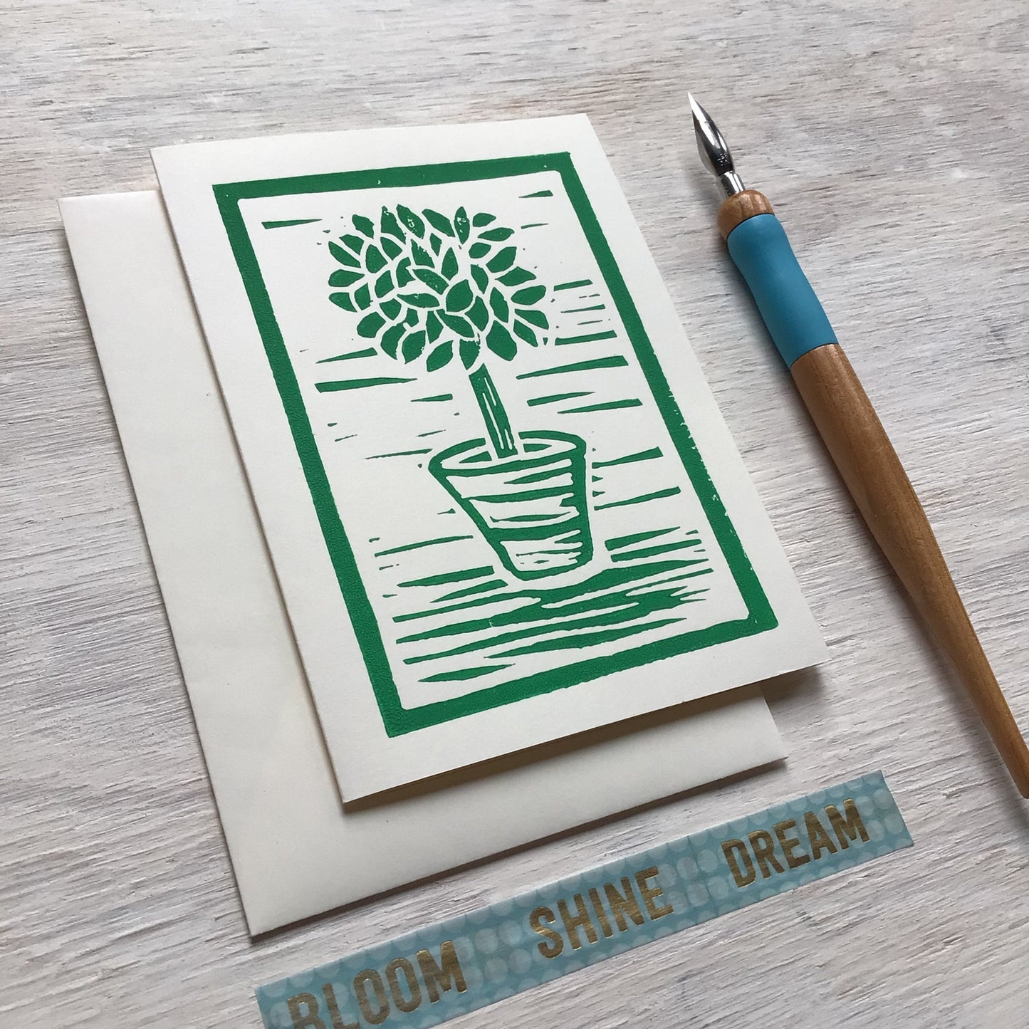 Topiary Block Print Cards - set of 4